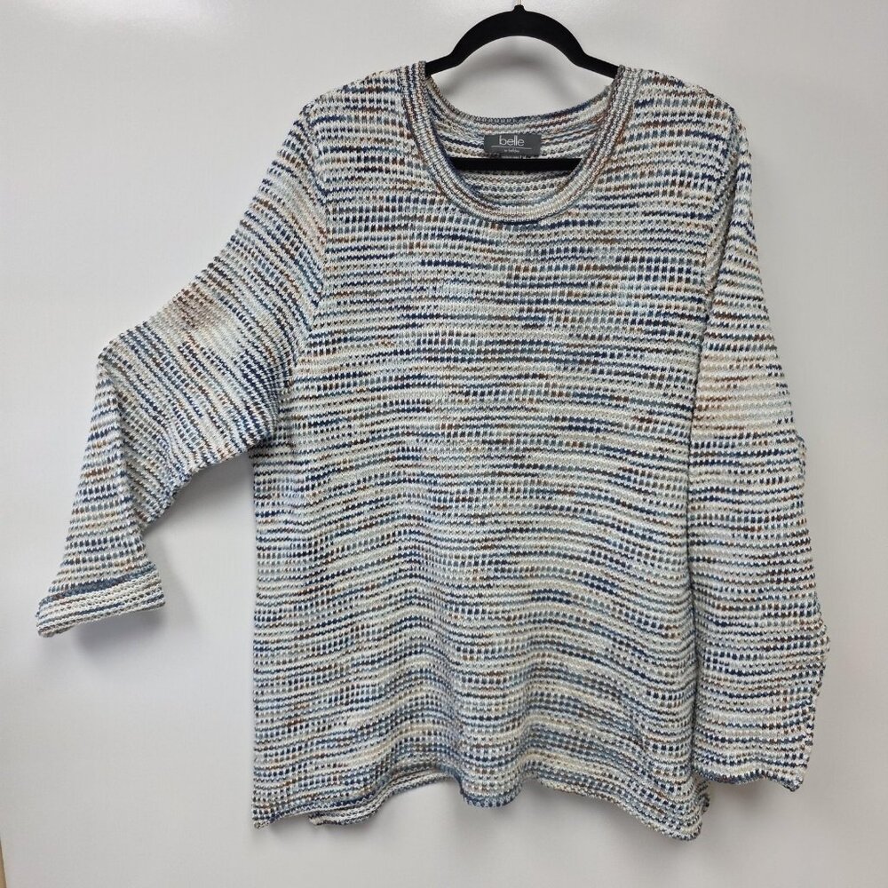 Belle By Belldini Sweater Womens 3X Multicolor Stripe Knit Crewneck Pullover